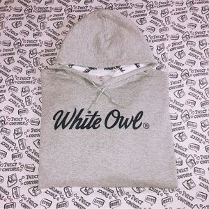 🦉White Owl Heather Grey Emblem Hoodie🦉